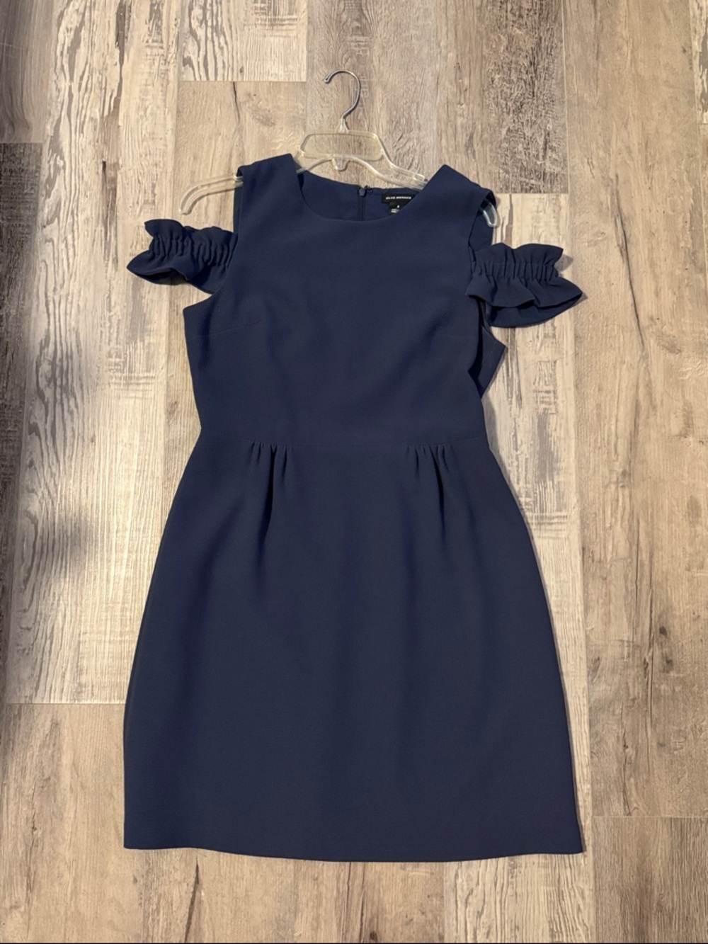 Club Monaco Navy Cold-Shoulder Ruffle Midi Dress